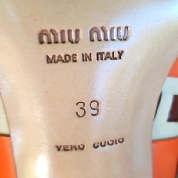 MIU MIU Y2k Orange  Brown Basketweave Italy  Leather Mary Janes Shoes 39 8.5 Euc - Picture 13 of 16